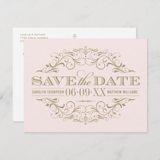 Vintag Pink Antique Geblüht Save the Date Ankündigungspostkarte (Vorne/Hinten)
