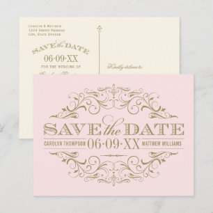 Vintag Pink Antique Geblüht Save the Date Ankündigungspostkarte