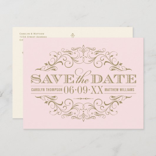 Vintag Pink Antique Geblüht Save the Date Ankündigungspostkarte (Vorne/Hinten)
