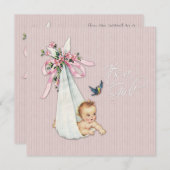 Vintag Pink Baby Girl Dusche Einladung (Vorne/Hinten)