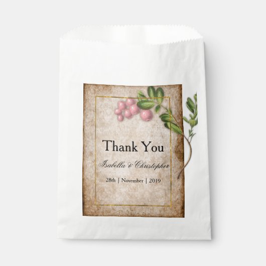 Vintag Pink Berries Wedding Danke Geschenktütchen (Vorderseite)