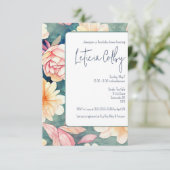 Vintag-pink, blau, grüne Blütendusche Einladung (Stehend Vorderseite)