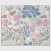 Vintag Pink Blue Hübsch Birds Blumenbilder Geschenkpapier (Flach)