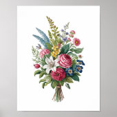 Vintag Pink Blue Yellow White Wildblumen Bouquet Poster (Vorne)