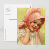 Vintag Pink Bonnet Girl Postkarte (Vorne/Hinten)