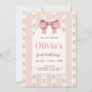 Vintag Pink Bow Floral Girl Geburtstag Einladung