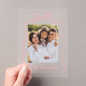 Vintag Pink Bow Frohe Weihnachten Foto Acryleinladungen (Insitu (Handheld))