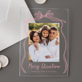 Vintag Pink Bow Frohe Weihnachten Foto Acryleinladungen