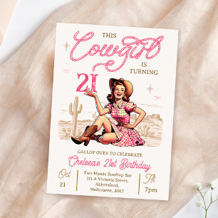 Vintag Pink Brown Cowgirl Geburtstag Einladung