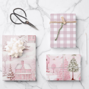 Vintag Pink Christmas Geschenkpapier Set