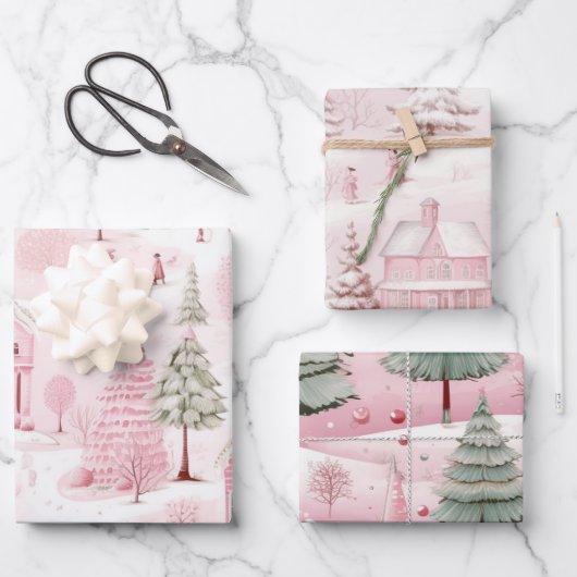 Vintag Pink Christmas Geschenkpapier Set (Vorderseite)