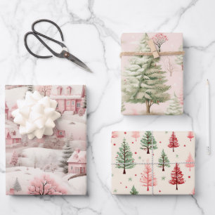 Vintag Pink Christmas Geschenkpapier Set