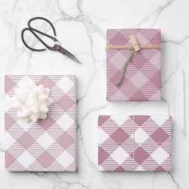 Vintag Pink Christmas Gingham Pattern Trio Mix Geschenkpapier Set