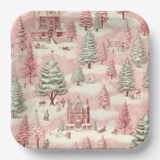 Vintag Pink Christmas Pappteller (Vorderseite)