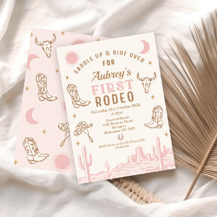 Vintag Pink Cowgirl First Rodeo 1. Geburtstag Einladung