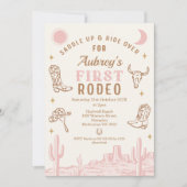 Vintag Pink Cowgirl First Rodeo 1. Geburtstag Einladung (Vorderseite)