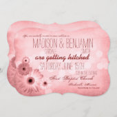 Vintag Pink Daisies Typografy Wedding Einladung (Vorne/Hinten)