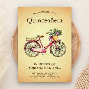 Vintag Pink Floral Bicycle Quinceanera Einladung
