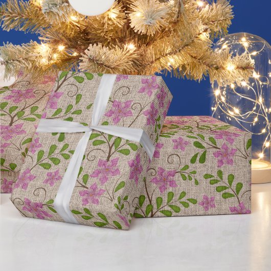 Vintag Pink Floral Burlap Weihnachten Geschenkpapier (Feiertage)