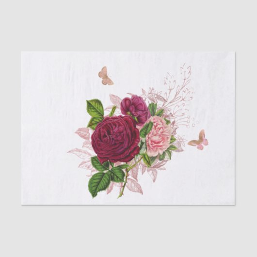 Vintag Pink Floral Butterfly Bouquet Seidenpapier (Vorderseite)