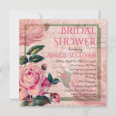 Vintag Pink Floral Französisch Ephemera Brautparty Einladung (Vorderseite)