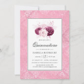 Vintag Pink Floral Quinceañera Einladung (Vorderseite)