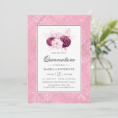 Vintag Pink Floral Quinceañera Einladung (Stehend Vorderseite)