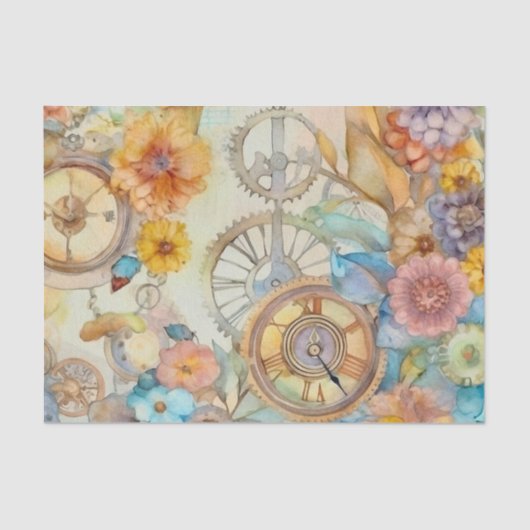 Vintag Pink Floral Steampunk Seidenpapier (Vorderseite)
