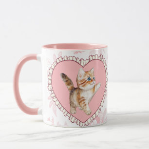 Vintag Pink Floral Tasse Kitten Herz Coquette Gesc