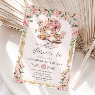 Vintag Pink Florentiner Nachmittag Tee Party Gebur Einladung