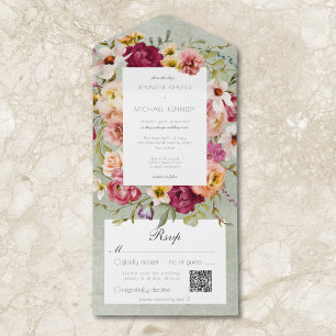 Vintag-Pink-Gelb-Blumenzange QR All In One Einladung