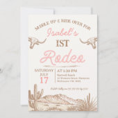 Vintag Pink Girls Erste Rodeo 1. Geburtstag Einladung (Vorderseite)