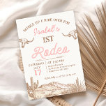 Vintag Pink Girls Erste Rodeo 1. Geburtstag Einladung<br><div class="desc">Vintag Pink Girls First Rodeo Einladung zum ersten Geburtstag Girls Vintage erste Geburtstagsrodeo Einladung mit zwei langen Kühen,  einer Wüstenszene und Seiltexten. Das Alter ist editierbar,  sodass diese Rodeo-thematische Geburtstagseinladung für jedes Alter geeignet ist.</div>