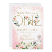 Vintag Pink Gold Floral Unicorn Erster Geburtstag