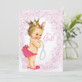 Vintag Pink Gold Princess Pearl Baby Girl Dusche Einladung (Stehend Vorderseite)