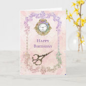 Vintag Pink Gold Scissors Glam Birthday Karte (Gelbe Blume)