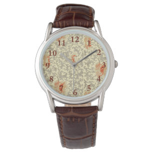 Vintag Pink Grau Botanische Blüte Armbanduhr