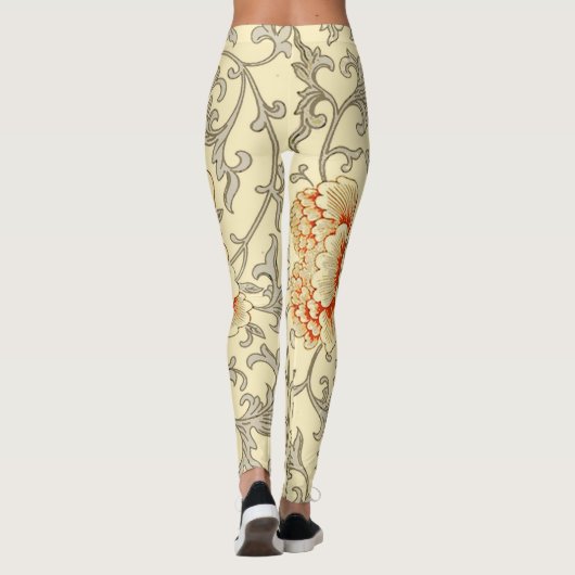 Vintag Pink Grau Botanische Blüte Leggings (Rückseite)