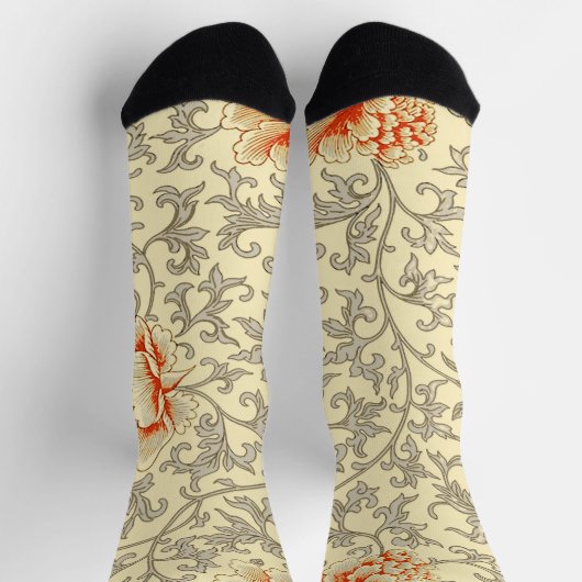 Vintag Pink Grau Botanische Blüte Socken (Oben)