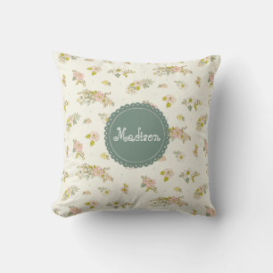 Vintag Pink Green Floral Typografie Kissen