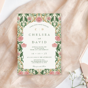 Vintag Pink Green Floral William Morris Wedding Einladung