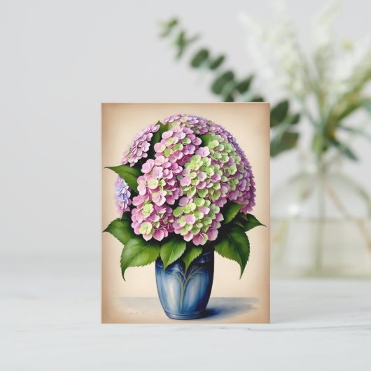 Vintag-Pink-Hydrangea-Blume Postkarte (Stehend Vorderseite)