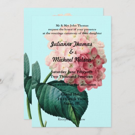 Vintag Pink Hydrangea Einladung (Vorne/Hinten)