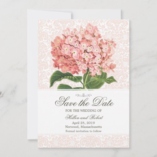 Vintag Pink Hydrangea Save the Date (Vorderseite)