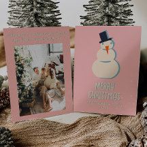 Vintag Pink Illustriert Creme Schneemann Weihnacht
