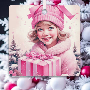 Vintag Pink Little Girl Weihnachten Personalisiert Ornament Aus Metall