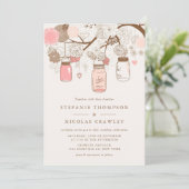 Vintag Pink Mason Jars Blumenzettel Einladung (Stehend Vorderseite)