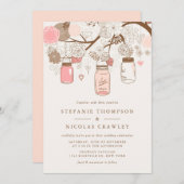 Vintag Pink Mason Jars Blumenzettel Einladung (Vorne/Hinten)