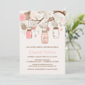 Vintag Pink Mason Jars Bridal Dusche Einladung (Stehend Vorderseite)