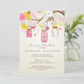 Vintag Pink Mason Jars Kinderdusche Einladung (Stehend Vorderseite)